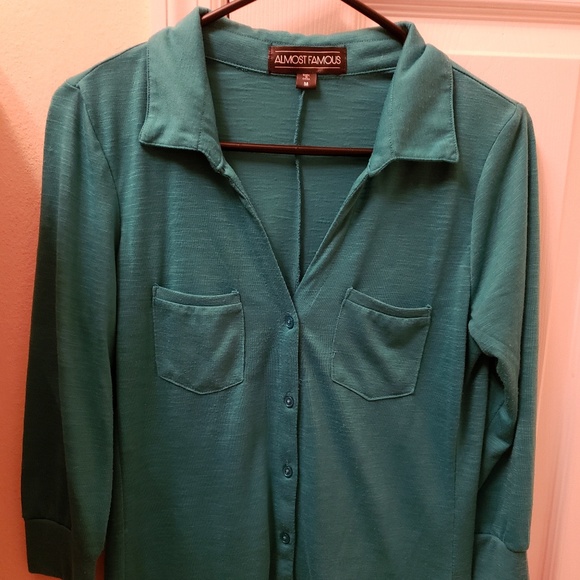 Teal button up blouse - Picture 2 of 2